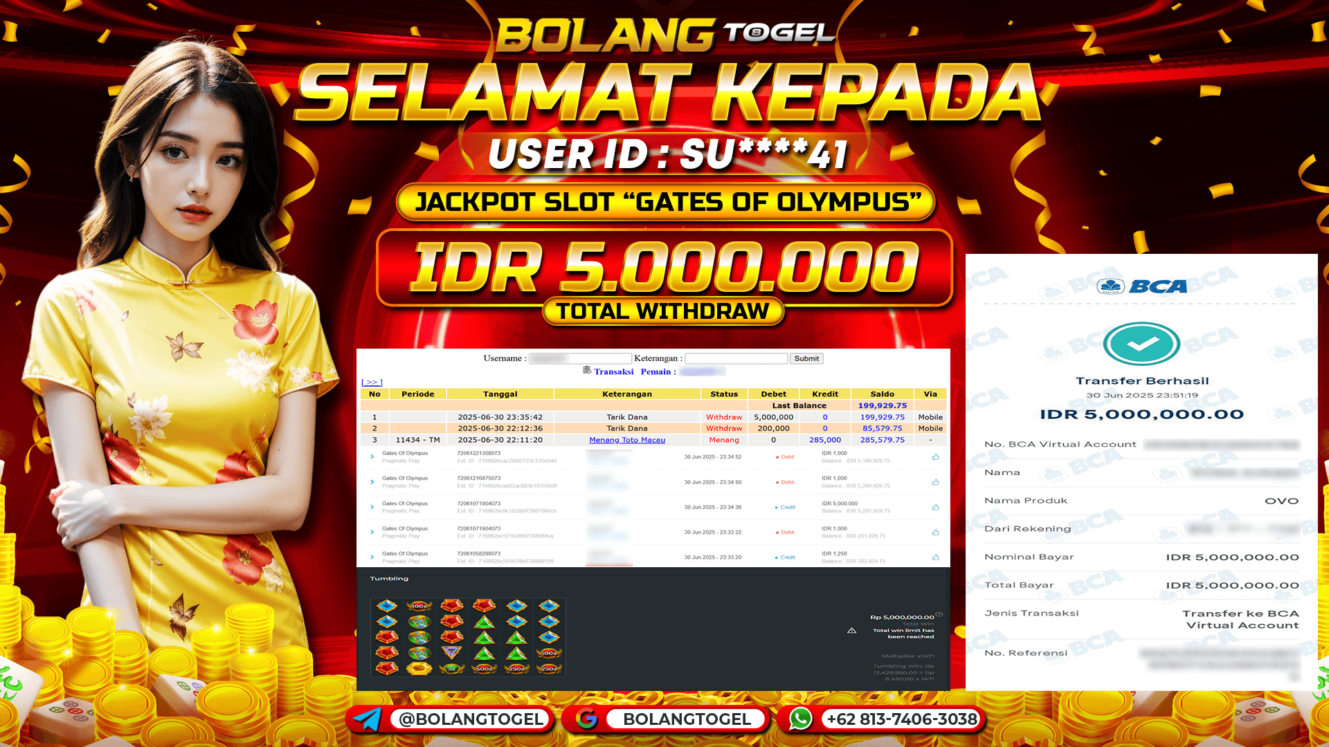 Bukti jackpot SLOT GATES OF OLYMPUS BOLANGTOGEL - gambar 1